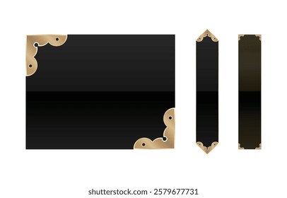 Japanese style frame, decorative metal fittings on a black background