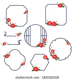 Japanese style frame design set with camellia flowers