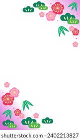 Japanese style frame illustration of pine, bamboo, and plum