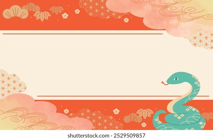 Japanese style frame New Year title background Year of the snake