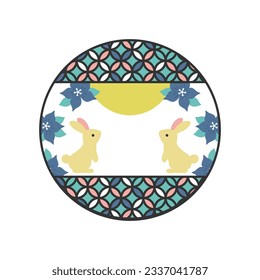 Japanese style frame with retro moon and rabbit Copy space