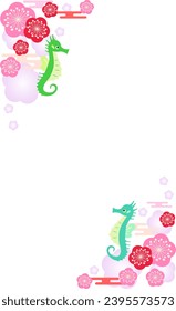 Japanese style frame with seahorse and plum