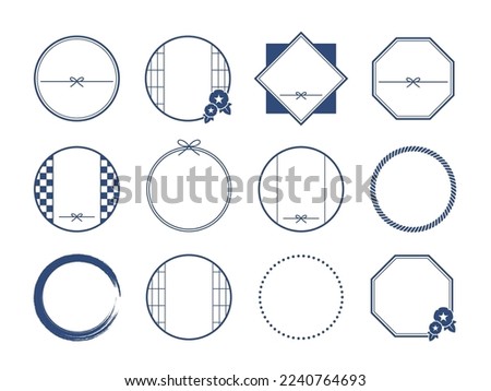 Japanese style frame set. Bon Festival gifts, summer gift, gift label. Circular and polygonal frame decorations.