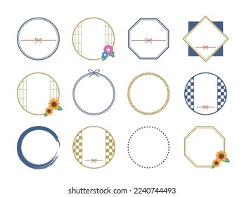 Japanese style frame set. Mid-year gift, summer gift, gift label. Circular and polygonal frame decorations.