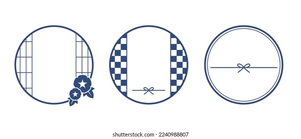 Japanese style frame set. Mid-year gift, summer gift, gift label. Circle frame decorations.
