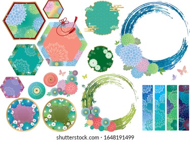 Japanese style frame set, watercolor style, Japanese style material,
Handwriting