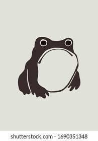 Japanese style frog, Chinese frog, wide mouth frog, unhappy frog, flat design, flat illustration, sweet