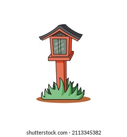 Japanese style garden lamp on white background. Lantern for temples, gardens and other places that include tradition in their decor.