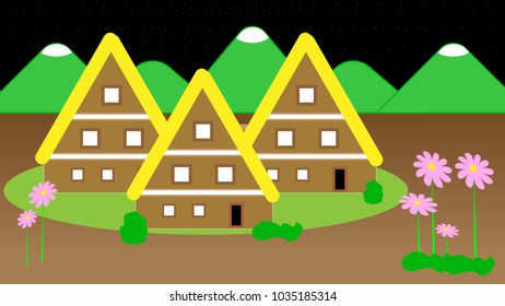 Japanese style house Landscape illustration