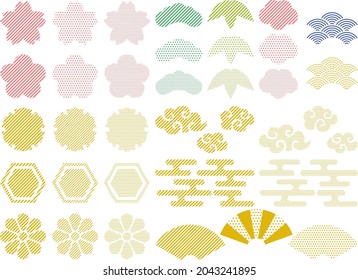 Japanese style icon set with colorful dots and stripes