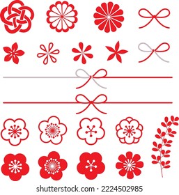 Japanese style icon set of plum and chrysanthemum