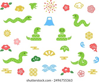 Japanese style icon set for the Year of the Snake