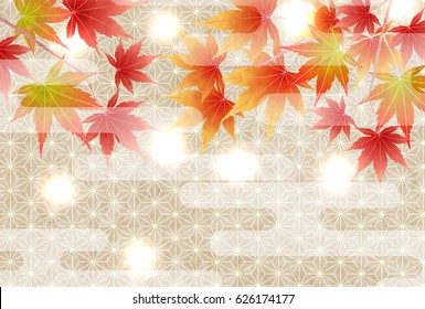 Japanese style illustration of autumn leaves of Maple