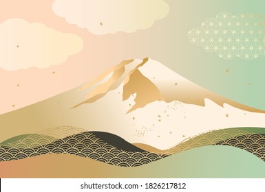 It is a Japanese style illustration of beautiful Mt. Fuji in Japan.
