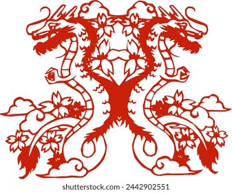 Japanese style illustration of red dragon