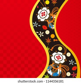 Japanese style image. Drum and flower background material.