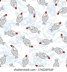 Japanese style lunch box fish type seasoning bottle,
Seamless pattern,
