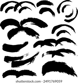 Japanese Style Material, Brush Stroke Line Illustration Set, Vector