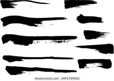 Japanese Style Material, Brush Stroke Line Illustration Set, Vector