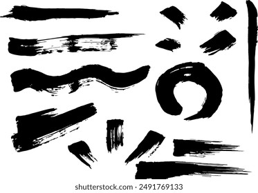 Japanese Style Material, Brush Stroke Line Illustration Set, Vector