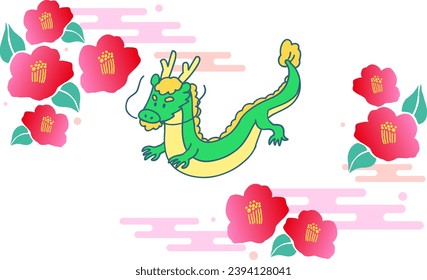 Japanese style New Year's card material with dragon and camellia