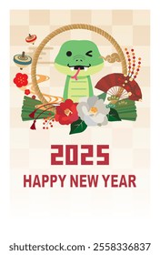 Japanese style New Year's card material 2025 Year of the Snake (Year of the Snake, era name, New Year's greetings, Happy New Year)