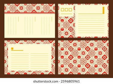 Japanese style patterns background template for ads, menus, packagings, backdrops designs. Red and yellow traditional repeated vector pattern.
