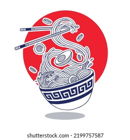 Ilustración vectorial de estilo japonés Ramen