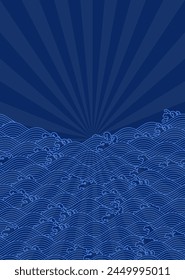 Japanischer Stil Retro-Vektorillustration Hintergrund blaue Wellen und helles Muster