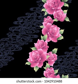Japanese style rose pattern,
Design of a Japanese style rose flower,
It is used for a kimono,
