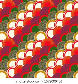 Japanese style scales waves seamless pattern in multicolor shades
