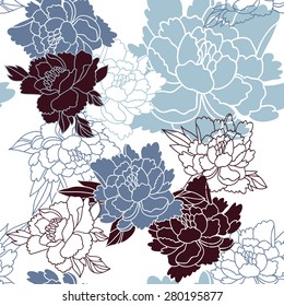 Japanese style seamless floral pattern with peonies
