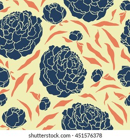 Japanese style seamless floral pattern with peonies