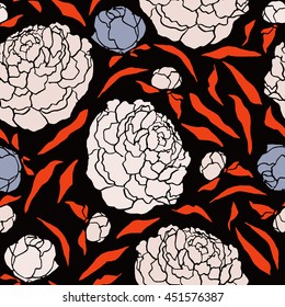 Japanese style seamless floral pattern with peonies