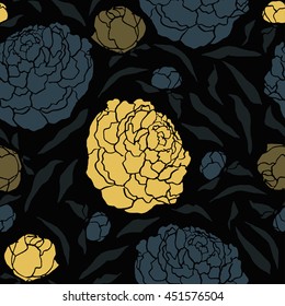 Japanese style seamless floral pattern with peonies