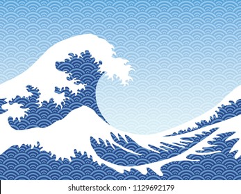 Estilo japonés perfectamente grande onda en un estilo vintage, ilustración vectorial. Repetible horizontalmente.