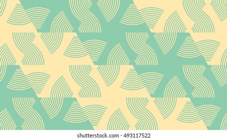 Japanese style seamless pattern with hexagons and arc shapes in soft blue and ivory