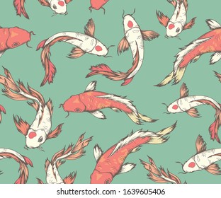 Japanese style seamless pattern with koi carps