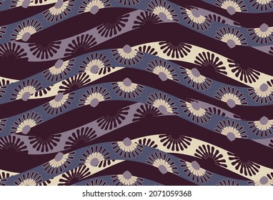 japanese style seamless pattern with ribbons floating in dark purple shades