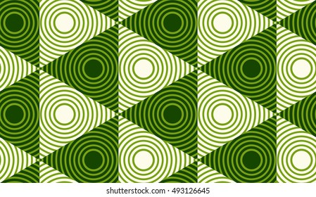 Japanese style seamless pattern with triangles and circles in green shades