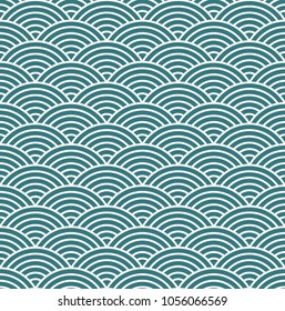 Japanese style seamless pattern, Wave concept pattern background, Emerald green pattern, Vector