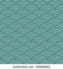 Japanese style seamless pattern, Wave concept pattern background, Emerald green pattern, Vector