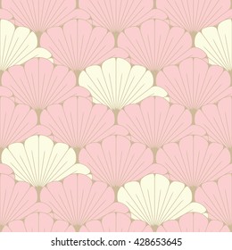 a Japanese style seamless tile with exotic foliage pattern in soft pink and ivory