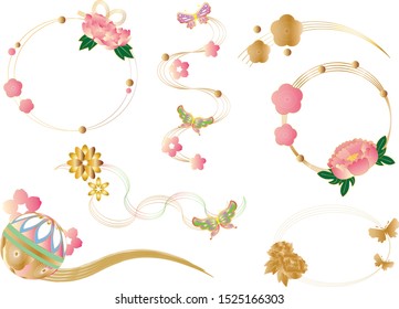 Japanese style set illustration  gold color pink color.