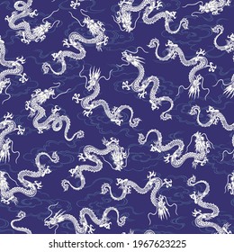 Japanese style and simple dragon seamless pattern,