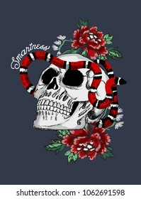 japanese style skull and snake in the roses