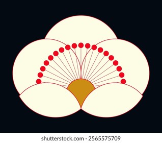 japanese style stylized cherry blossom pattern ivory and red