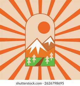 Japanese style sun and mountains logo image