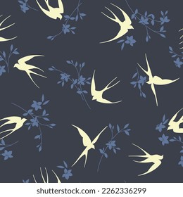 Japanese style swallow seamless pattern,