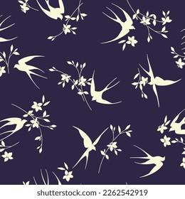 Japanese style swallow seamless pattern,